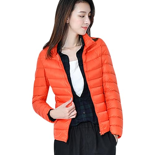 Leichte Daunenjacke Damen Leicht Ultraleichte Daunen Steppjacke Daunenmantel Damen Puffer Jacket Damen mit Kapuze Leichter Steppmantel Damen Leicht Down Jacket Women Dünne Daunenjacke Damen Orange 3XL von Peuignao