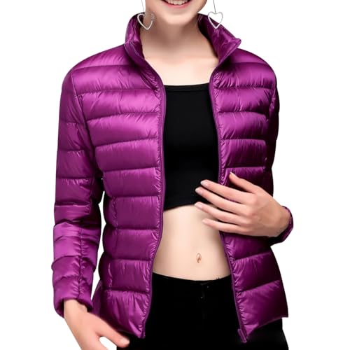 Leichte Daunenjacke Damen Leicht Ultraleichte Daunen Steppjacke Daunenmantel Damen Puffer Jacket Damen mit Kapuze Leichter Steppmantel Damen Leicht Down Jacket Women Dünne Daunenjacke Damen Violett L von Peuignao