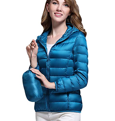 Leichte Daunenjacke Damen Leichter Daunenmantel Damen Ultraleichte Daunenjacke Damen Packbar Leicht Daunen Steppjacke mit Kapuze Federleichtec Daunenjacken Daunen Mantel Für Frauen Daun Jacken Blau L von Peuignao