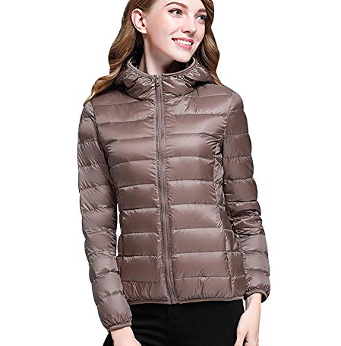 Leichte Daunenjacke Damen Leichter Daunenmantel Damen Ultraleichte Daunenjacke Damen Packbar Leicht Daunen Steppjacke mit Kapuze Federleichtec Daunenjacken Daunen Mantel Für Frauen Daun Jacken Khaki L von Peuignao