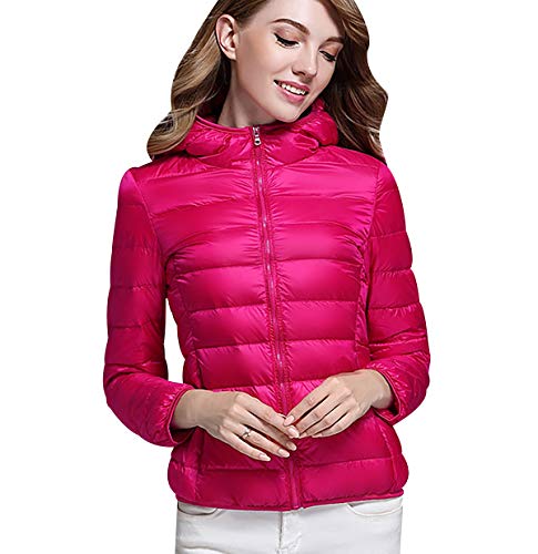 Leichte Daunenjacke Damen Leichter Daunenmantel Damen Ultraleichte Daunenjacke Damen Packbar Leicht Daunen Steppjacke mit Kapuze Federleichtec Daunenjacken Daunen Mantel Für Frauen Daun Jacken Rosa M von Peuignao