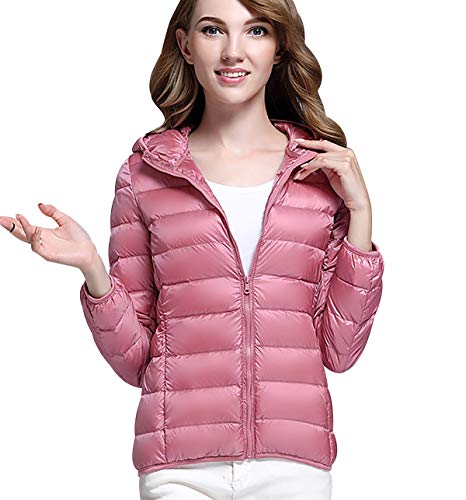 Leichte Daunenjacke Damen Leichter Daunenmantel Damen Ultraleichte Daunenjacke Damen Packbar Leicht Daunen Steppjacke mit Kapuze Federleichtec Daunenjacken Daunen Mantel Für Frauen Daun Jacken Rosa XL von Peuignao