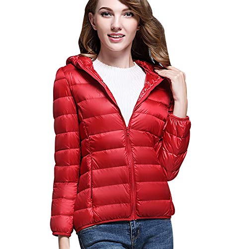 Leichte Daunenjacke Damen Leichter Daunenmantel Damen Ultraleichte Daunenjacke Damen Packbar Leicht Daunen Steppjacke mit Kapuze Federleichtec Daunenjacken Daunen Mantel Für Frauen Daun Jacken Rot 3XL von Peuignao