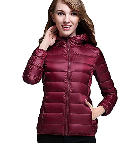 Leichte Daunenjacke Damen Leichter Daunenmantel Damen Ultraleichte Daunenjacke Damen Packbar Leicht Daunen Steppjacke mit Kapuze Federleichtec Daunenjacken Daunen Mantel Für Frauen Daun Jacken Rot XL von Peuignao