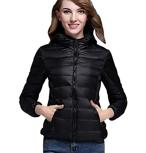 Leichte Daunenjacke Damen Leichter Daunenmantel Damen Ultraleichte Daunenjacke Damen Packbar Leicht Daunen Steppjacke mit Kapuze Federleichtec Daunenjacken Daunen Mantel Für Frauen Jacken Schwarz 2XL von Peuignao