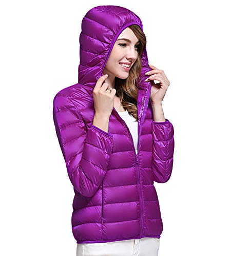 Leichte Daunenjacke Damen Leichter Daunenmantel Damen Ultraleichte Daunenjacke Damen Packbar Leicht Daunen Steppjacke mit Kapuze Federleichtec Daunenjacken Daunen Mantel Für Frauen Jacken Violett 2XL von Peuignao