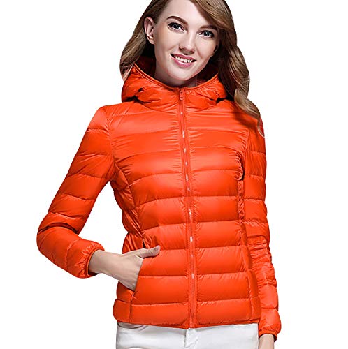 Leichte Daunenjacke Damen Leichter Daunenmantel Damen Ultraleichte Daunenjacke Damen Packbar Leicht Steppjacke mit Kapuze Lightweight Federleichtec Daunenjacken Daunen Mantel Für Frauen Orange 2XL von Peuignao