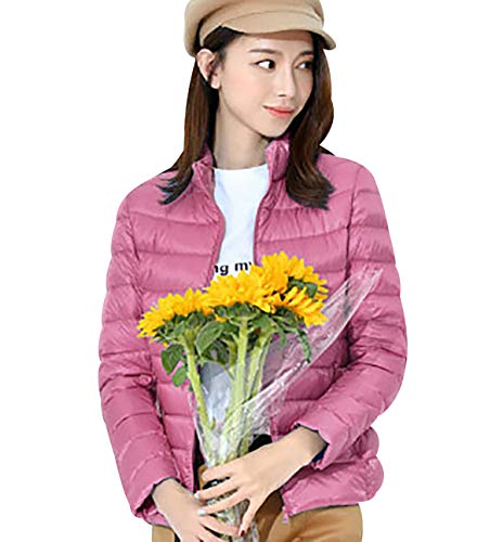 Leichte Daunenjacke Damen Leichter Daunenmantel Damen Ultraleichte Daunenjacken Damen Packbar Leicht Daunen Steppjacke mit Kapuze Lightweight Federleichte Daunen Mantel Für Frauen Daun Jacken Rosa 4XL von Peuignao
