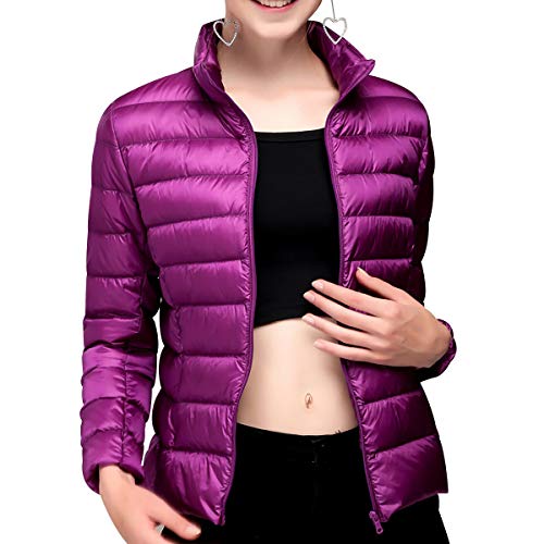 Leichte Daunenjacke Damen Leichter Daunenmantel Damen Ultraleichte Daunenjacken Damen Packbar Leicht Steppjacke mit Kapuze Lightweight Federleichte Daunen Mantel Für Frauen Daun Jacken Violett M von Peuignao