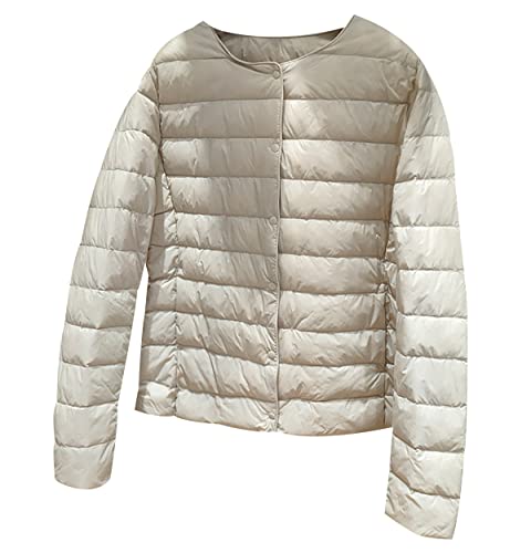 Leichte Daunenjacke Damen Steppjacke Puffer Jacke Mantel Daunenmantel Leichter Steppmantel Down Jacket Women Gesteppte Jacke Ultraleicht Faltbar Beige von Peuignao