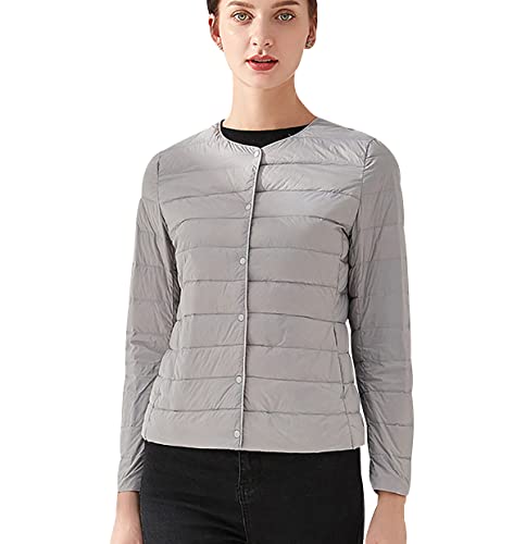 Leichte Daunenjacke Damen Steppjacke Puffer Jacke Mantel Daunenmantel Leichter Steppmantel Down Jacket Women Gesteppte Jacke Ultraleicht Faltbar Grau von Peuignao