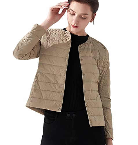 Leichte Daunenjacke Damen Steppjacke Puffer Jacke Mantel Daunenmantel Leichter Steppmantel Down Jacket Women Gesteppte Jacke Ultraleicht Faltbar Khaki von Peuignao