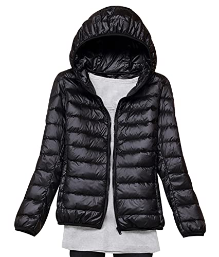 Leichte Daunenjacke Damen Steppjacke Damen Leicht Puffer Jacke Mantel Daunenmantel Leichter Steppmantel Damen Down Jacket Women Jacke Daunen Ultraleichte Daunenjacke Ultraleicht Faltbar Damen Schwarz von Peuignao