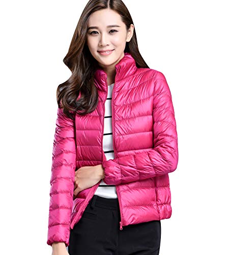 Leichte Daunenjacke Damen Steppjacke Leichter Daunenmantel Damen Stepp Winter Daunen Winterjacke Damen Leicht Ultraleichte Dünne Steppjacken Frauen Federleichte Softdaunenjacke Übergangsjacke Rosa M von Peuignao