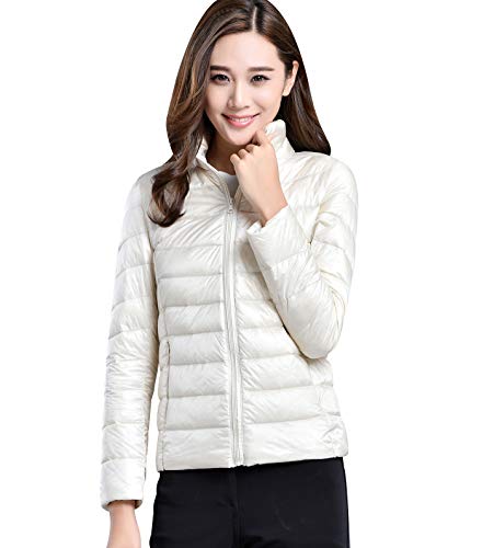 Leichte Daunenjacke Damen Steppjacke Leichter Daunenmantel Damen Stepp Winter Daunen Winterjacke Damen Leicht Ultraleichte Dünne Steppjacken Frauen Federleichte Softdaunenjacke Übergangsjacke Weiß S von Peuignao