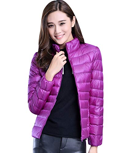 Leichte Daunenjacke Damen Steppjacke Leichter Daunenmantel Damen Stepp Winter Daunen Winterjacke Damen Leicht Ultraleichte Steppjacken Frauen Federleichte Softdaunenjacke Übergangsjacke Violett 4XL von Peuignao