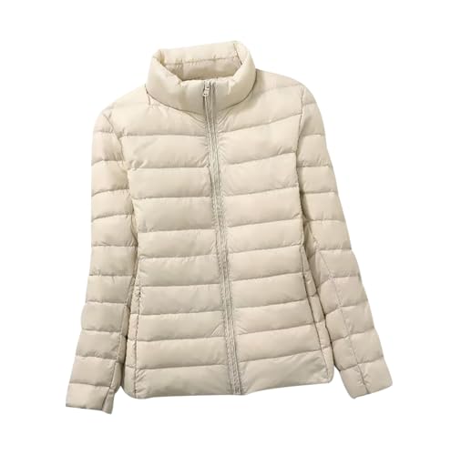 Leichte Daunenjacke Damen Ultraleichte Daunen Steppjacke Daunenmantel Damen Leicht Puffer Jacket Steppmantel Damen Leicht Down Jacket Women Dünne Warme Daunenjacke Frauen Puffer Mantel Damen Beige 3XL von Peuignao