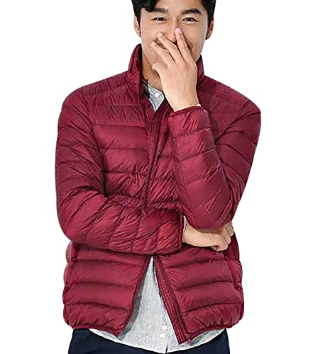 Leichte Daunenjacke Herren Daunen Steppjacke Herren mit Kapuze Leicht Puffer Jacke Männer Warme Stepp Winterjacke Daunenmantel Steppmantel Herren Down Jacket Light Men Mantel Wasserdicht Rot 3XL von Peuignao