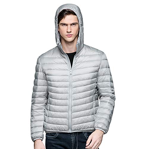 Leichte Daunenjacke Herren Leicht Steppjacke mit Kapuze Herren Daunen Winterjacke Herren Leicht Dauen Jacke Leichter Daunenmantel Lightweight Gesteppte Daunenjacken Männer Wintermantel Daune Grau S von Peuignao