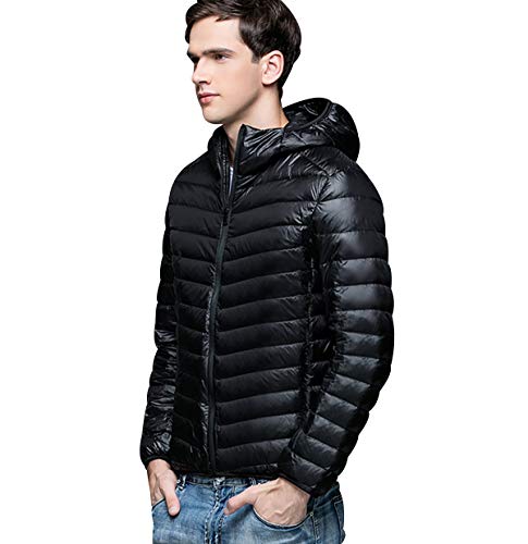 Leichte Daunenjacke Herren Leicht Steppjacke mit Kapuze Herren Daunen Winterjacke Herren Leicht Dauen Jacke Leichter Daunenmantel Lightweight Gesteppte Daunenjacken Männer Wintermantel Daune Schwarz S von Peuignao