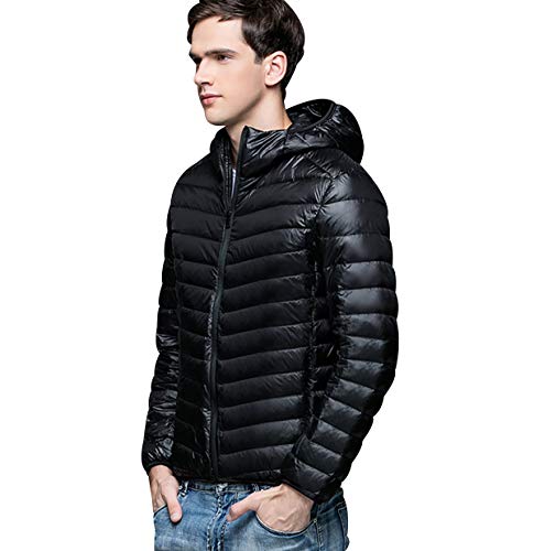 Leichte Daunenjacke Herren Leicht Steppjacke mit Kapuze Herren Daunen Winterjacke Herren Leicht Dauen Jacke Leichter Daunenmantel Lightweight Gesteppte Daunenjacken Männer Wintermantel Daune Schwarz M von Peuignao