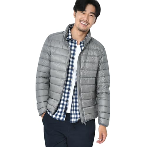Leichte Daunenjacke Herren Puffer Jacke Steppjacke Herren Leicht Daunenmantel Herren Mens Puffer Down Jacket Men Daunen Dünne Steppjacke Männer Steppmantel Packbare Daunenjacke Herren Grau XL von Peuignao