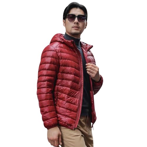 Leichte Daunenjacke Herren Puffer Jacke Steppjacke Herren Leicht Daunenmantel Herren Mens Puffer Down Jacket Men Daunen Dünne Steppjacke Männer Steppmantel Packbare Daunenjacke Herren Rot 6XL von Peuignao