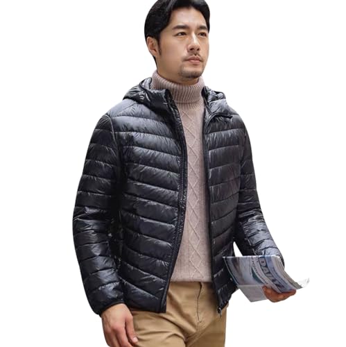 Leichte Daunenjacke Herren Puffer Jacke Steppjacke Herren Leicht Daunenmantel Herren Mens Puffer Down Jacket Men Daunen Dünne Steppjacke Männer Steppmantel Packbare Daunenjacke Herren Schwarz 6XL von Peuignao