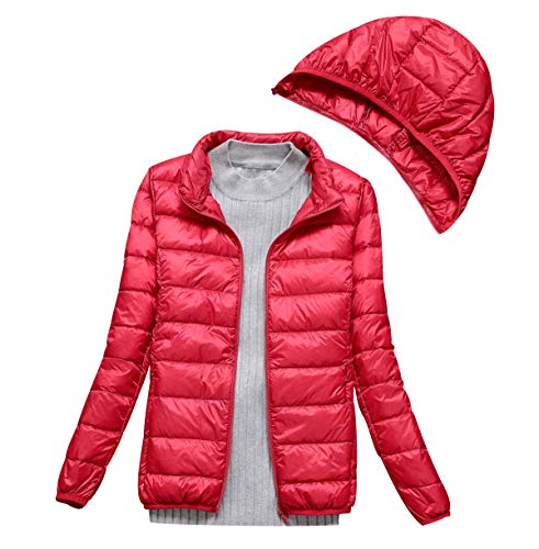 Leichte Daunenjacke Mit Beweglich Kapuze Damen Steppjacke Leichter Daunenmantel Damen Winter Daunen Winterjacke Damen Leicht Ultraleichte Dünne Steppjacken Frauen Federleichte Softdaunenjacke Rot S von Peuignao