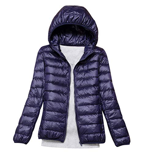 Leichte Daunenjacke Mit Kapuze Damen Steppjacke Daunenmantel Damen Winter Daunen Winterjacke Damen Leicht Ultraleichte Dünne Steppjacken Frauen Federleichte Softdaunenjacke Übergangsjacke Marine 5XL von Peuignao