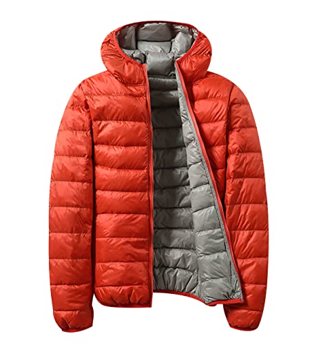 Leichte Daunenjacke Wendejacke Damen Leicht Packbar Puffer Jacke Lightweight Steppjacke Damen Übergangsjacke Leichter Daunenmantel Damen Down Jacket Daunen Women Pufferjacke Kaputze Orange Grau XL von Peuignao