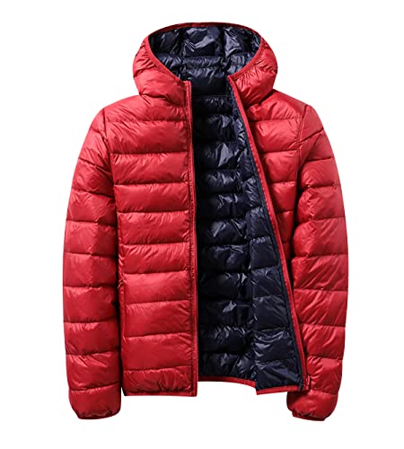 Leichte Daunenjacke Wendejacke Damen Leicht Packbar Puffer Jacke Lightweight Steppjacke Damen Übergangsjacke Leichter Daunenmantel Damen Down Jacket Daunen Women Pufferjacke Kaputze Rot Marine XL von Peuignao
