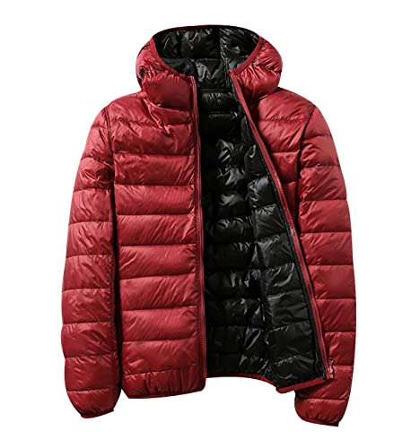 Leichte Daunenjacke Wendejacke Damen Leicht Packbar Puffer Jacke Lightweight Steppjacke Damen Übergangsjacke Leichter Daunenmantel Damen Down Jacket Daunen Women Pufferjacke Kaputze Rot Schwarz XXL von Peuignao