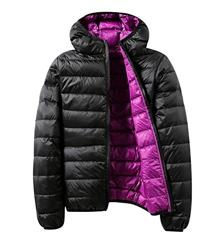 Leichte Daunenjacke Wendejacke Damen Leicht Packbar Puffer Jacke Lightweight Steppjacke Damen Übergangsjacke Leichter Daunenmantel Damen Down Jacket Daunen Women Pufferjacke Kaputze Schwarz 4XL von Peuignao