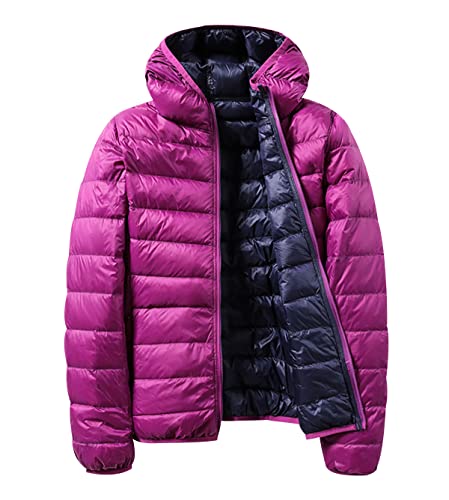 Leichte Daunenjacke Wendejacke Damen Leicht Packbar Puffer Jacke Lightweight Steppjacke Damen Übergangsjacke Leichter Daunenmantel Damen Down Jacket Daunen Women Pufferjacke Kaputze Violett Marine 4XL von Peuignao