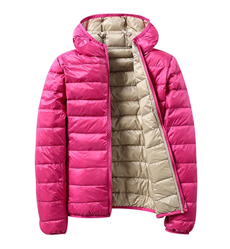 Leichte Daunenjacke Wendejacke Damen Leicht Packbar Puffer Jacke Lightweight Steppjacke Damen Übergangsjacke Leichter Daunenmantel Damen Down Jacket Daunen Women Warme Pufferjacke Kaputze Rosa Khaki M von Peuignao