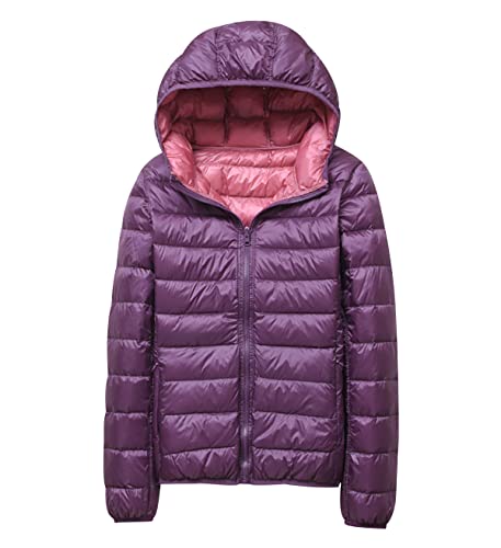 Leichte Daunenjacke Wendejacke Damen Leicht Puffer Jacke Steppjacke Damen Übergangsjacke Daunenmantel Damen Leichter Steppmantel Winter Puffer Mantel Down Jacket Daunen Women Warme Pufferjacke Kaputze von Peuignao