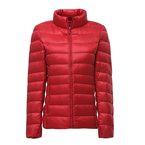 Leichte Daunenmantel Damen Daunenjacke Damen Leicht Packbar Puffer Jacke Steppjacke Damen Übergangsjacke Federleichte Dünne Leichter Steppmantel Puffer Mantel Down Jacket Daunen Pufferjacke Rot S von Peuignao