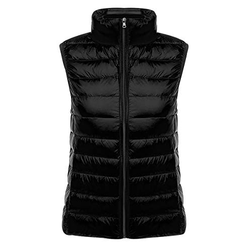 Leichte Daunenweste Damen Leicht Daunen Steppweste Damen Ärmellose Daunenjacke Damen Wattierte Weste Daunen Damen Ärmellose Steppjacke Damen Ultraleichte Daunenweste Frauen Große Größen Schwarz XL von Peuignao