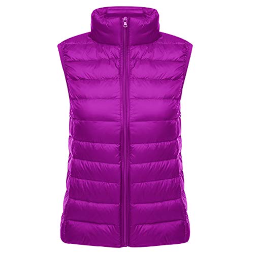 Leichte Daunenweste Damen Leicht Daunen Steppweste Damen Ärmellose Daunenjacke Damen Wattierte Weste Daunen Damen Ärmellose Steppjacke Damen Ultraleichte Daunenweste Frauen Große Größen Violett 2XL von Peuignao