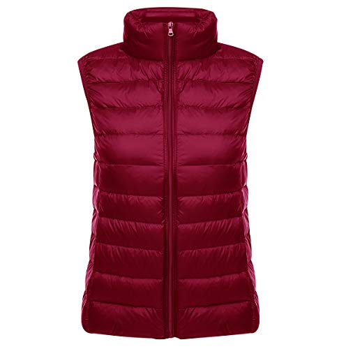 Leichte Daunenweste Damen Leicht Dünne Daunen Steppweste Damen Ärmellose Daunenjacke Damen Wattierte Weste Daunen Damen Ärmellose Steppjacke Damen Ultraleichte Daunenweste Frauen Große Größen Rot 3XL von Peuignao