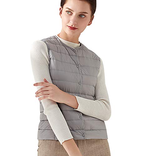 Leichte Daunenweste Damen Leicht Dünne Daunen Steppweste Damen Ärmellose Daunenjacke Damen Wattierte Weste Daunen Damen Ärmellose Steppjacke Damen Winter Ultraleichte Daunenweste Frauen Grau L von Peuignao
