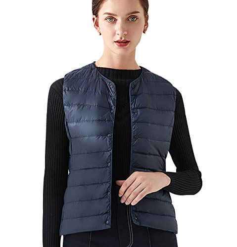 Leichte Daunenweste Damen Leicht Dünne Daunen Steppweste Damen Ärmellose Daunenjacke Damen Wattierte Weste Daunen Damen Ärmellose Steppjacke Damen Winter Ultraleichte Daunenweste Frauen Marine 2XL von Peuignao