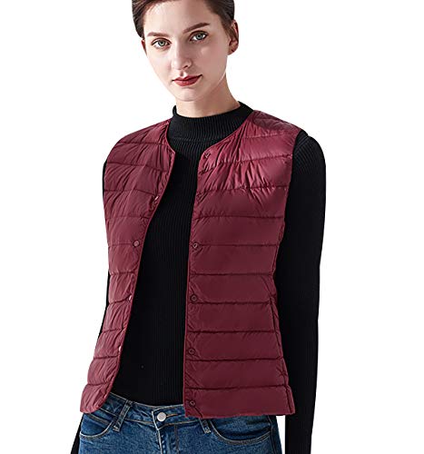 Leichte Daunenweste Damen Leicht Dünne Daunen Steppweste Damen Ärmellose Daunenjacke Damen Wattierte Weste Daunen Damen Ärmellose Steppjacke Damen Winter Ultraleichte Daunenweste Frauen Rot 3XL von Peuignao