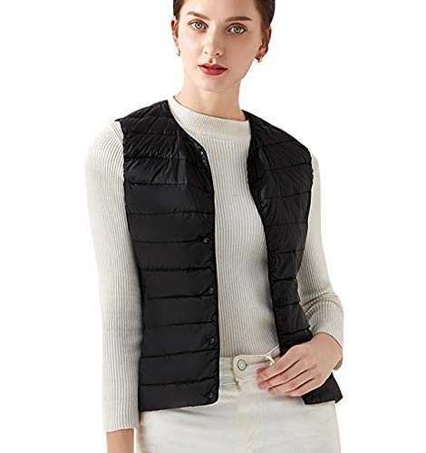 Leichte Daunenweste Damen Leicht Dünne Daunen Steppweste Damen Ärmellose Daunenjacke Damen Wattierte Weste Daunen Damen Ärmellose Steppjacke Damen Winter Ultraleichte Daunenweste Frauen Schwarz 2XL von Peuignao