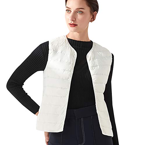 Leichte Daunenweste Damen Leicht Dünne Daunen Steppweste Damen Ärmellose Daunenjacke Damen Wattierte Weste Daunen Damen Ärmellose Steppjacke Damen Winter Ultraleichte Daunenweste Frauen Weiß 2XL von Peuignao