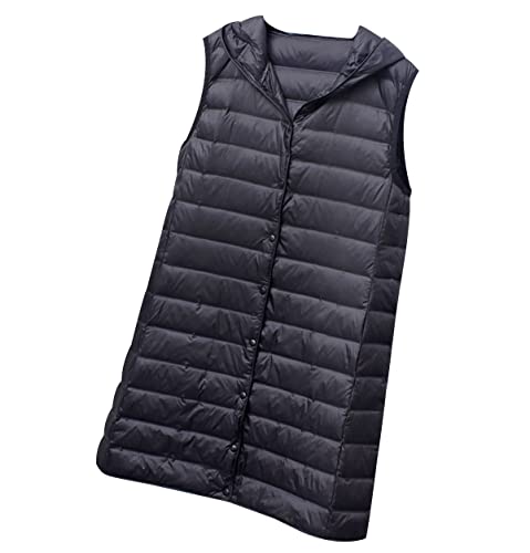 Leichte Lange Steppweste Damen mit Kapuze Leicht Ärmellose Daunenweste Steppweste Puffer Weste Damen Lang Daun Weste Daunen Damen Weste Puffer Warme Mantel Ärmellos Damen Daunen Westen Frauen Schwarz von Peuignao