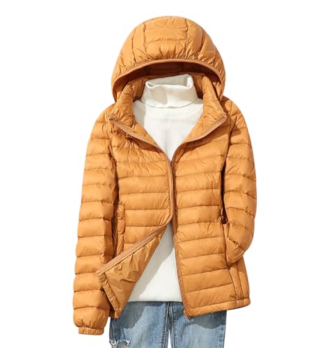 Leichte Steppjacke Damen Daunenjacke Damen Leicht Ultraleichte Daunen Steppjacke Daunenmantel Puffer Jacket Damen mit Kapuze Leichter Steppmantel Down Jacket Women Dünne Daunenjacke Damen Kurkuma 4XL von Peuignao