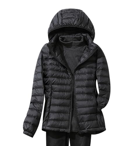 Leichte Steppjacke Damen Daunenjacke Damen Leicht Ultraleichte Daunen Steppjacke Daunenmantel Puffer Jacket Damen mit Kapuze Leichter Steppmantel Down Jacket Women Dünne Daunenjacke Damen Schwarz 3XL von Peuignao