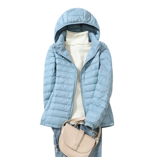 Leichte Steppjacke Damen Daunenjacke Damen Leicht Ultraleichte Daunen Steppjacke Daunenmantel Puffer Jacket Damen mit Kapuze Leichter Steppmantel Down Jacket Women Dünne Warme Daunenjacke Damen Blau L von Peuignao